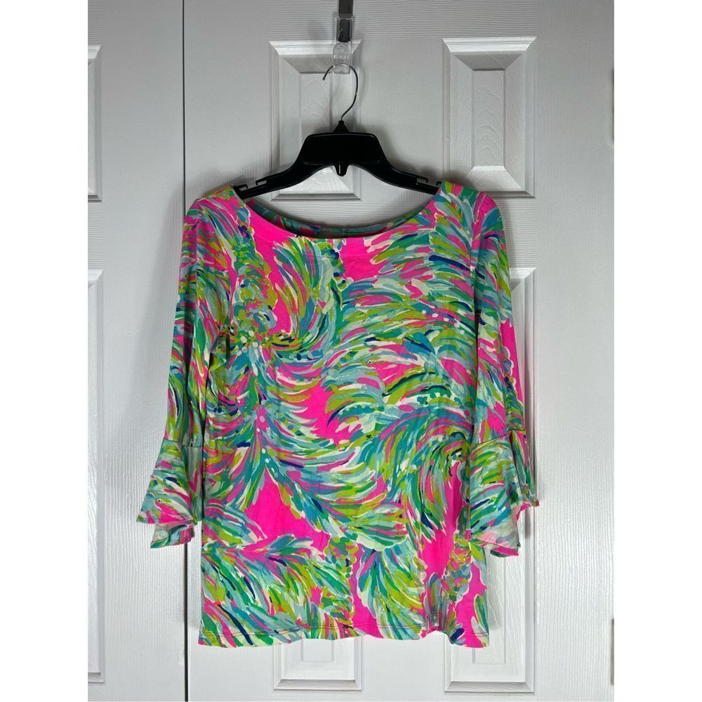 Lilly Pulitzer Womens Blouse 3/4 Sleeve Colorful Size Small